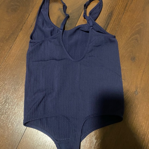 Aerie superchill XS ribbed navy blue Bodysuit top low back scoop neck lounge - Picture 2 of 4